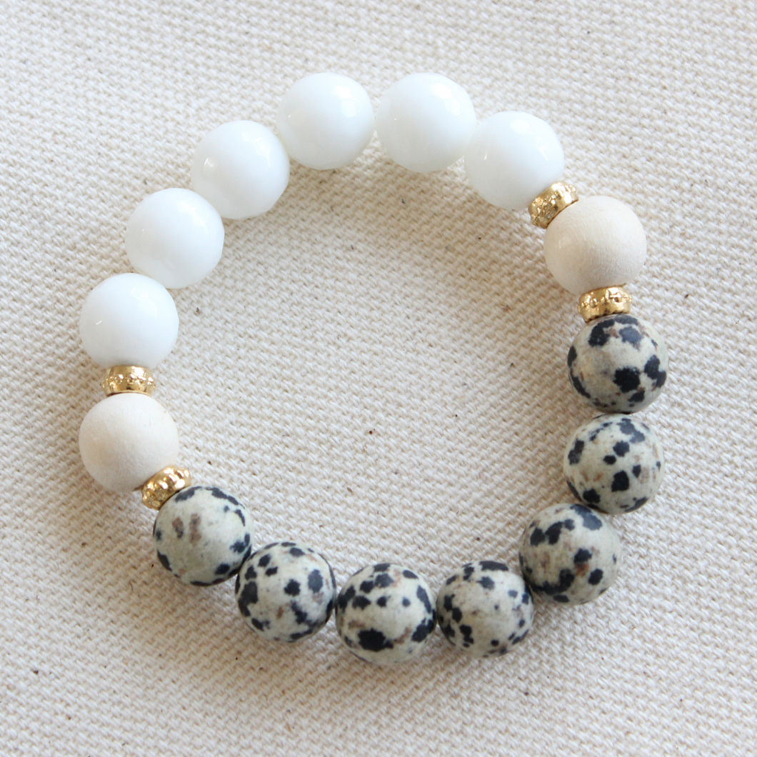 The Mencie Bracelet in Dalmatian Jasper & White Jade
