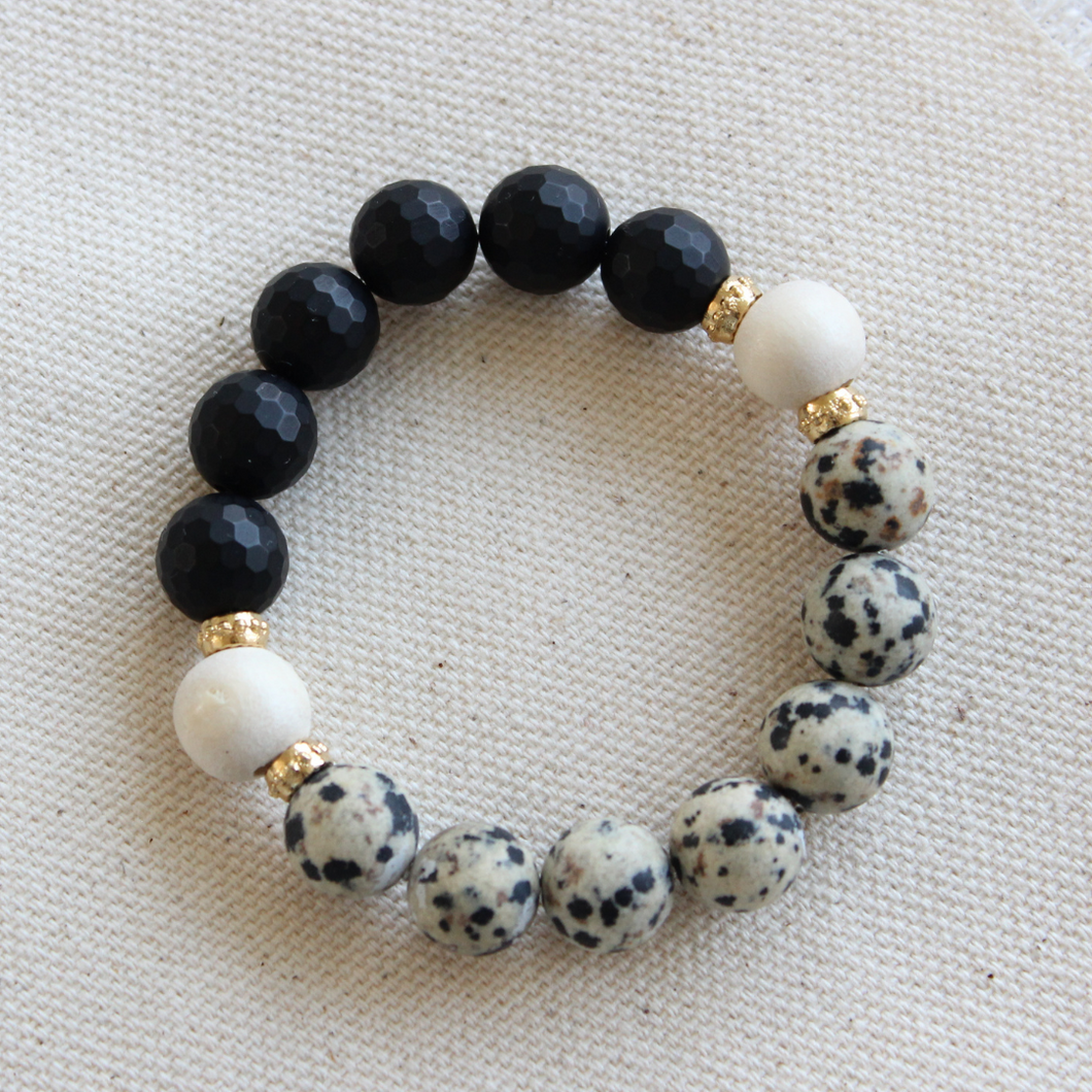 The Mencie Bracelet in Dalmatian Jasper & Black Onyx
