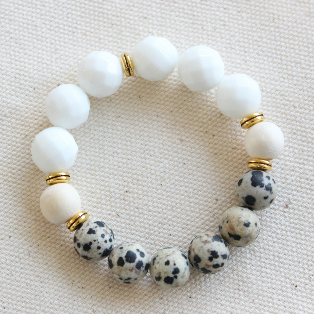 The Rose Bracelet in Dalmatian Jasper & White Jade